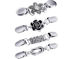 4 Stuks - Broche clip - Vestklem - Vestsluiting - Vestclip dames - Vestsluiting Dames - Vestspeld - Vestclip - Clip Met Haakje - Broche - Ketting - Blouse - Gebreide Jas - Jurken - Jas - Antislip Vaste Gesp - 4 Stijlen