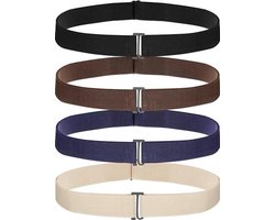 4 Stuks - Broekriem zonder gesp - Gesploze riem - Verstelbare rekken riem met metalen haak - Unisex voor jeans casual en reizen - Onzichtbare riem zonder gesp voor heren en dames - Meerkleurig - Textiel - 100 × 3 × 1 cm