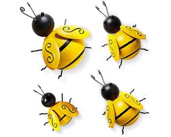 4 stuks Bumble Bee Decor, Metal Wall Art Bee Sculptuur 3D, Tuindecoratie, IJzer, Rustiek, Woondecoratie, Engelse tuinweide, binnen en buiten