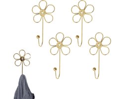 4 stuks decoratieve wandhaken met bloemen - enkele gouden haak - creatieve wandhaken met bloemen - imitatiegoud - 16*8,5 cm - kan sjaals, handdoeken, sleutels, tassen, hoeden ophangen