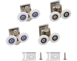 4 stuks douchedeurwielen - 2 bovenste wielen - 2 onderste wielen voor douchedeurrollen - kunststof deurwielen - douchecabine-deur voor glas 6-8 mm - vervangende onderdelen