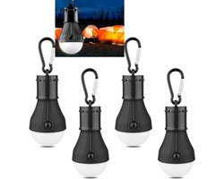 4 stuks draagbare LED-tentlamp - met haakontwerp - Buitenkampeerlantaarns - Noodverlichting -12 *5.3CM - Geschikt voor kamperen, wandelen, backpacken, reizen, vissen en stroomuitval - Zwart