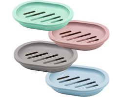 4 Stuks Dubbellaagse Zeephouder - Zeepbakje - Zeephouders - voor douchezeepbakje - Zeepschaaltje - Draagbare Bar Zeepetui - met afvoer - zeepbakje - plastic zeepbakje - voor badkamerblad, keuken, toilet - Badkamer Accessoires - Zeepdoosje Reis