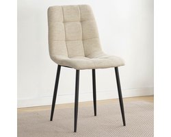 4 stuks Eetkamerstoel - Stoel - Billy - Boucle stof - angus stof - Beige - Zwart metalen onderstel