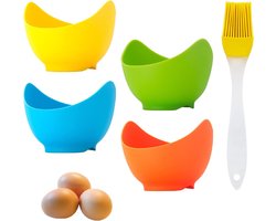 4 stuks - eierkokers - eierdopjes - met olieborstel - BPA-vrije - siliconen eierkokers - veelkleurige gepocheerde eierkokers - keukengereedschap - geel, groen, oranje, blauw - 10*7 cm