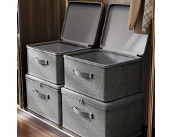 4 stuks extra grote stapelbare opbergdozen met deksel, ruimtebesparende organizer voor kast, slaapkamer, keuken en meer - ideaal voor speelgoed, boeken, huishoudelijke benodigdheden