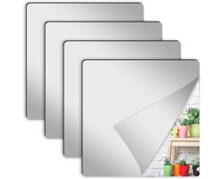 4 stuks flexibele zelfklevende spiegeltegels – acryl, lijstloos, 20x20 cm – voor badkamer, woonkamer, fitnessruimte of slaapkamer