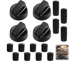 4 stuks - Fornuisknoppen - met 12 plastic adapters - binnendiameter 6 mm en 8 mm - Ovenknoppen - Universele schakelknoppen - Kunststof knoppen - Gasfornuisknoppen - Knop voor gasfornuis - Ovendraaischakelaar - Keukengereedschap - zwart