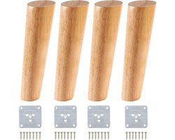 4 stuks - Furniture Legs - Meubelpoot - hout - Houten meubelpoot - hout kleur - 15cm - vervangende meubelvoeten kast voeten met montageplaat