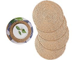 4-stuks geweven placemat - Geweven bordmat - Stro placemat - Ronde geweven placemat - Rustieke stijl placemat - Boheemse stijl rotan placemat - 30 cm diameter - Geschikt voor binnen, tafels, borden, kommen en bekers - Bruin