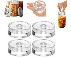 4-stuks Glazen pot met brede opening en deksel voor fermentatiegewicht - Met handgrepen met goede grip - Voor het inmaken en fermenteren - Bevordert de fermentatieresultaten - Geschikt voor thuisbrouwen en voedselconservering - Transparant