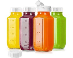 4 stuks glazen sapflessen met deksels, luchtdicht, 500 ml - herbruikbare melkbewaarflessen, melkkan met deksel, moedermelk, opbergfles met schenktuit vierkante glazen waterfles