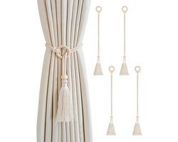 4 Stuks Gordijn Embrasse - boho gordijnbinders - Gordijnhouders - Gordijnkoord - decoratief kwastjesdesign - Gordijnklemmen - Gordijnbinders - voor binnen- en buitengebruik（beige）