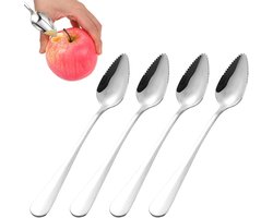 4 Stuks Grapefruit Lepels - Kiwi Lepels - RVS Lepels met Tanden en Serrated Edge - Voor Fruit Desserts - Kiwi - Appels - Grapefruits (Zilver)