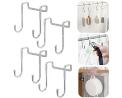 4 stuks haakrekken – Kastkapstok – Handdoekhouder – Deurpaneelhaken – Garderobehaken – Dubbele haak van roestvrij staal – Ophangen van handdoeken, kleding, hoeden, tassen – Voor keuken, badkamer, garderobe, kasten (Zilver – 6,5 x 7,5 cm)