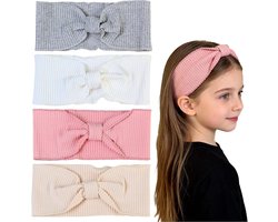 4 stuks - haarbandenset voor meisjes - zachte haarband - lichtgewicht en comfortabel - Haaraccessoires - - ademende haarband - brede elastische haarband - Kinderaccessoires - wit, grijs, roze, beige
