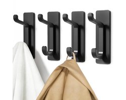 4 stuks - -haken - 305 roestvrij staal - zelfklevende haken - waterdicht - haken zonder boren - wandhaken - geschikt voor handdoeken, kleding en jassen - ideaal voor badkamers en keukens - universele tegelhaken - zwart