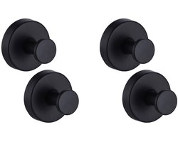 4-stuks haken - Badkamerhaken - RVS haken - Wandmontage - Geen boren nodig - Kan worden geïnstalleerd op glazen deuren, tegels, spiegels - Geschikt voor doucheruimtes, badkamers, keukens - Zwart