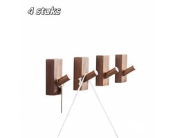 4 stuks - Haken - Handdoekhaken - Zelfklevende haken van walnoothout - Wandmontage - Geschikt voor keukens, handdoeken, badkamers en huishoudens - Inclusief 3M-lijm - Bruin