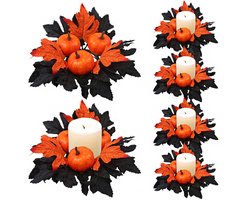 4 stuks-Halloween kandelaar - Kaarsenkrans - Kandelaar in de vorm van een pompoen - Halloween decoratie - Tafeldecoratie met kaars - Geschikt voor eettafels en open haarden - Oranje - Zwart - 31 cm - Kaarsen niet inbegrepen