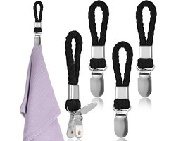 4 Stuks Handdoek Klemmen, Zwarte Handdoek Klemmen met Lussen, Handdoek Houder voor Thuis, Badkamers en Kasten, Ideaal voor Stabiliteit en Organisatie