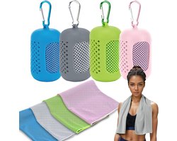 4 stuks - Handdoeken - IJshanddoeken - Koelhanddoeken - 30 x 80 cm - Zacht en ademend - Geschikt voor fitness, yoga en sport - Absorberende handdoeken van reisformaat - Sneldrogend en lichtgewicht- Siliconen set - Blauw, Groen, Grijs,Roze rood
