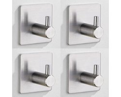 4 stuks - Handdoekhaakjes - handdoekhaken - Zelfklevend - Multifunctioneel - Wandhaken - 304 RVS - Verwijderbaar - Vierkant - Zilver