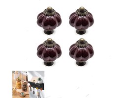 4 stuks—Handgreep - Pompoenvormige handgreep met schroef - Keramische handgreep - Vintage deurgreep - Ladegreep - Rustieke landelijke handgreep - Decoratieve handgreep - Geschikt voor keukenkastjes, laden, dressoirs, deuren (paars)