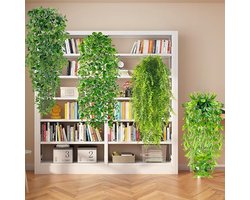 4 stuks hangplanten - kunstplant hangend met potten - kunsthangplanten - duurzame kunstplanten - hangende kunstplanten - plastic planten voor binnen en buiten - tuindecoratie
