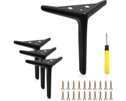 4 Stuks Hoge Sterkte Koolstofstaal Driehoekige Meubelpoot met Rubberen Pad voor Salontafel, Bank en Buffet (18cm)