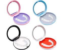 4 stuks houder doos container met spiegel - kunstgebit houder - gebit houder - mondbescherming koffer met magnetische sluiting - voor opslag mondbescherming - uitlijning en organisatie