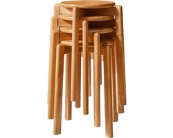 4 Stuks Houten Ronde Krukjes, Stapelbare Stoelen voor Woonkamer, Eetkamer en Keuken, 27×27×45 cm, Natuurlijke Kleur, Ideaal als Schoenenwissel- en Make-upkruk