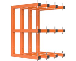 4 stuks houtenrek, wandgemonteerde houthark, zware houten opslagrekken met 6-traps systeem, 800 lbs stevige garagehouten organisator, hangende oranje houtmetalen rekken voor binnen en buiten