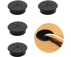 4-stuks Kabeldoorvoeropening voor bureau - Kabeldoorvoer bureau - Kabelorganizer - Stofkap - 7,05 x 7,05 x 2,3 cm - Rubberen materiaal - Geschikt voor bureaus, kantoorapparatuur, kledingkasten, opbergkasten en wandkasten - Zwart