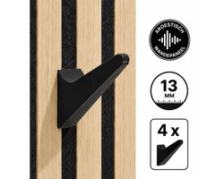 4 Stuks Kapstok Haken voor Akoestisch Wandpaneel - Wandpanelen Ophangen - Zelfklemmende Ophanghaken - Voor Lattenwand Akoestische Panelen - 13 Mm Breedte - 10 Mm Groefdiepte - Duurzame Bevestiging - Set Van 4 Stuks - 100% Gerecycled Kunststof - Zwart