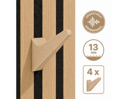 4 Stuks Kapstok Haken voor Akoestisch Wandpaneel – Zelfklemmende Ophanghaken – 13 mm Breedte – 10 mm Groefdiepte – Oak