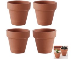 4 stuks - Keramische bloempotten - Rode terracotta bloempotten - Terracotta potten - potten voor vetplantzaailingen -Goed drainerend en luchtdoorlatend - Baksteenrood - 5,5 x 5 cm - Geschikt voor vetplanten