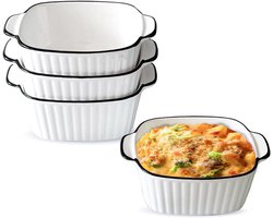 4 Stuks Keramische Tweeoorige Schaal - Oven- en Magnetronbestendig Reliëf Bakschaal