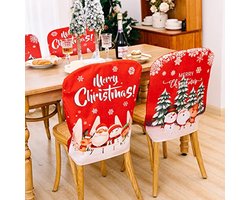 4-Stuks Kerst Stoelhoezen – Rood-Wit Kerst Thema Stoelbekleding voor Eettafel & Feestdecoratie