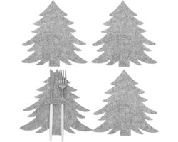 4 Stuks Kerstboom Bestekhouders, Praktische Bestekzakken voor Feestelijke Tafelversiering, Grijze Vilt Houder voor Kerstmis en Kerstdecoratie