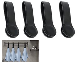 4 stuks - Keukenhanddoekhouder van PU-leer - Magnetische theedoekhouder - Handdoekenrek met magneet - Voor stangen en rekken - Badkameraccessoires - Zwart - Geschikt voor droogrekken, kledingrekken, keuken en badkamer