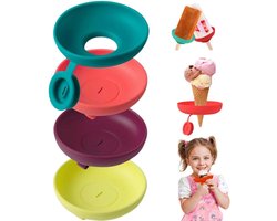 4 stuks - kinderijskraam - Anti Lek Ijsjeshouder - Druppelvrije Ijslollyhouder - Stop Drip - Lekbakje Ijsje - ijsbakjes Ijslolly's & Ijsstokjes - Ijshoorntje Opvangbankje - Geschikt Voor Ijslolly's En Ijsrepen - Groen, rood, geel, paars - 7*7*2.3 cm
