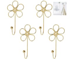 4 stuks - Kledingwinkel ijzeren bloemenhaak muur - creatieve kapstokhaak - gordijnijzeren haak - muurhaak om kleding op te hangen - gouden bloemen enkele haak - creatieve muurhaak - kan sjaals, handdoeken, sleutels, tassen en hoeden ophangen