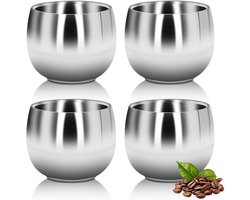 4 stuks kleine elektrische espressokopjes, 150 ml lungo-kopjes theekopjes espressokopjes dubbelwandige vacuüm geïsoleerd voor buiten kamperen wandelen picknick