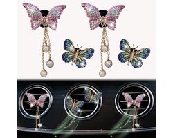 4 Stuks Kristallen Vlinder Auto Accessoires voor Ventilatieopening - Bling Interieur Decoratie