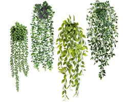 4 stuks kunsthangplanten in pot, kunstplanten, hangende kunstplanten, 65 cm, kunst hangplant kunst zoals echte wijnstok groene plant plastic planten decoratie voor buiten, tuin, kamer, muur