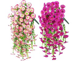 4 Stuks kunstherfstbloemen - Premium Kunstplant - 75CM - Kunstmatige hangende Kunstplant - Kunstplant - Hangplant Kunstplanten - Nep planten - Kunstbloemen - Kamer Decoratie - Voor Vazen, Decoratie voor Veranda of Terras - roze, rood