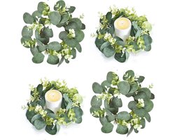 4 stuks kunstmatige eucalyptusbladeren kaarskransen voor zuilen small Greenery kaarskrans voor bruiloft middenstuk thuis feest tafeldecoratie (elegante stijl)