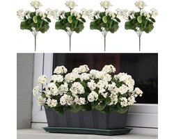 4 stuks kunstmatige geraniumbloemen, UV-bestendige rode geraniumzijden nepbloemen voor buiten, voor thuis, bruiloft, tuin, terras, tafeldecoratie - Wit