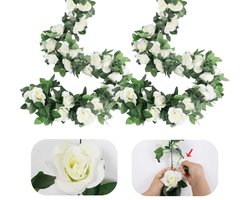 4 Stuks Kunstmatige rozenslinger - Slinger van nepzijden bloemen met groene planten - Hangende bloemenslinger voor bruiloften, thuis, kantoor en als decoratie voor een boog, 220 cm